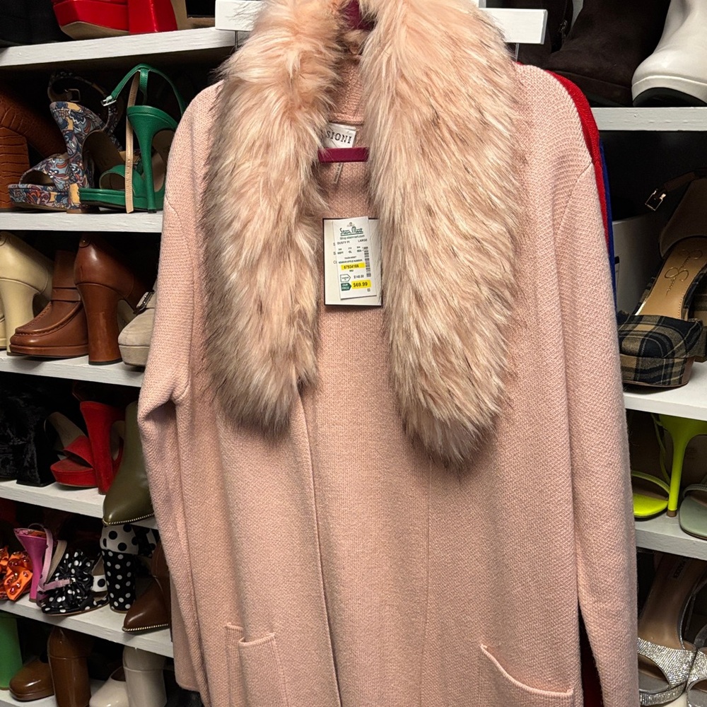 Sioni Blush Cardigan with Plush Collar